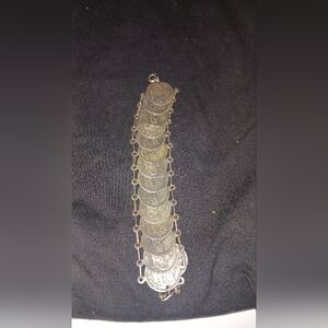 Vintage Roma Silvertone Coin Bracelet